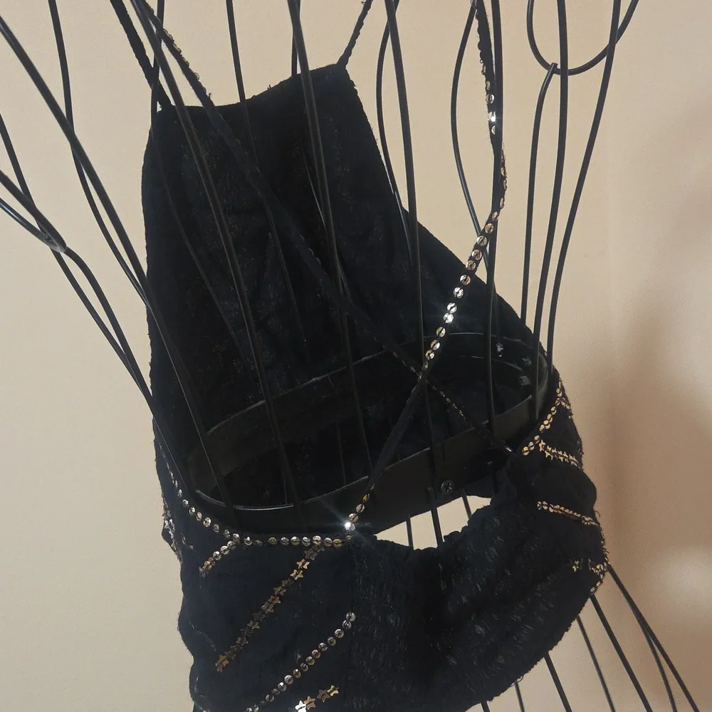 Free People Black and Gold Cami Crop Top Size XS